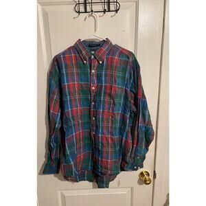 Tommy Hilfiger flannel linen preppy long sleeve button up sz L